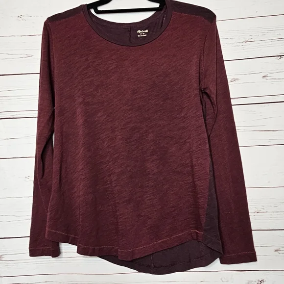 Madewell Two-Tone Asymmetrical Long Sleeve T-Shrt - Picture 2 of 6